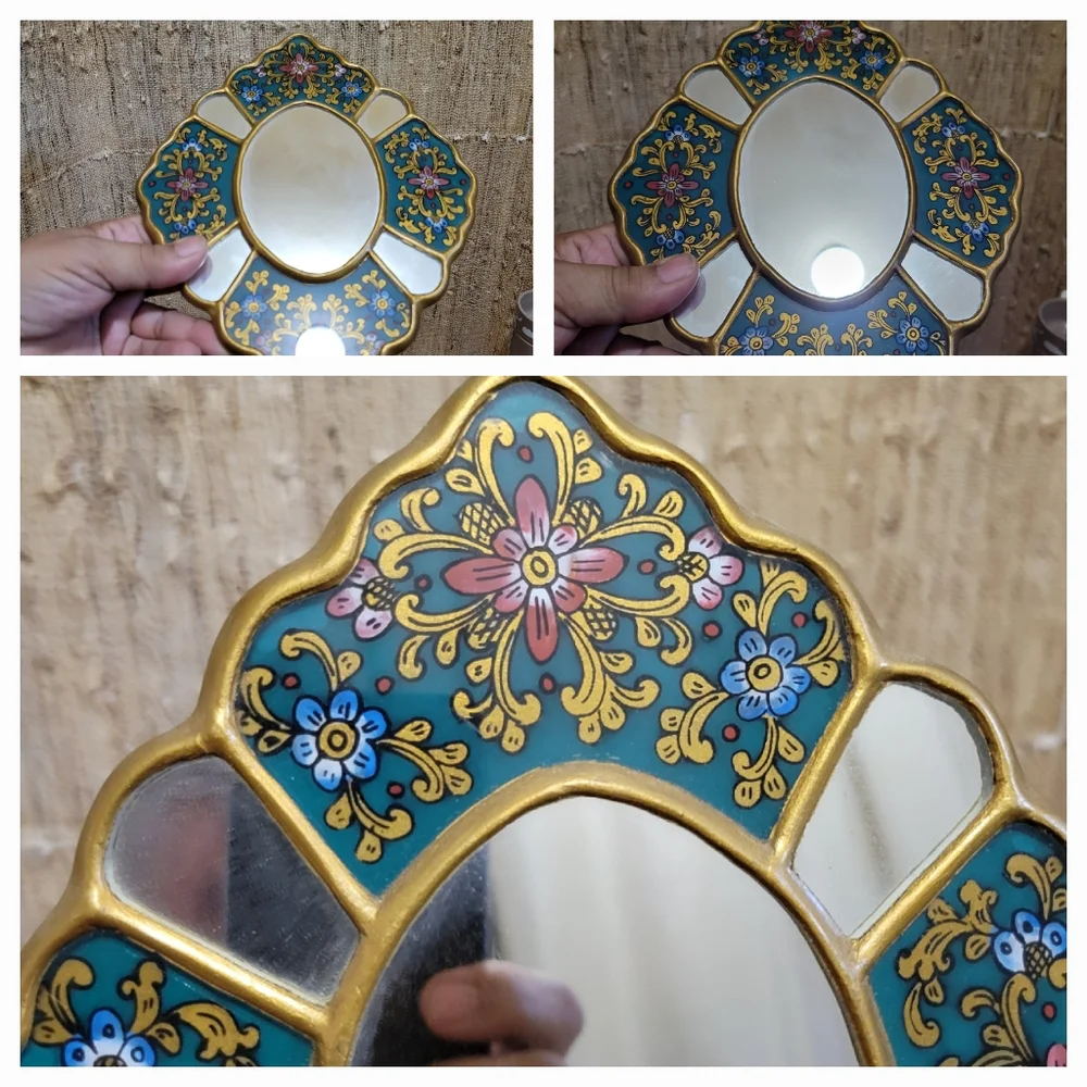 Peruvian Mid-Century Hand-Painted Wooden Wall Mirror